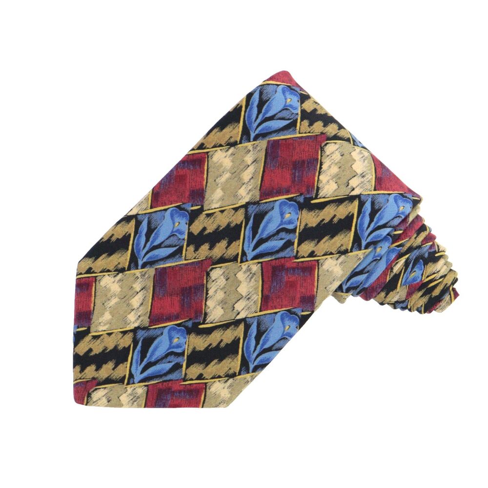 Ermenegildo Zegna Tie Geometric Blue Rose Abstract Print 100% Silk 3.5"W x 56"L